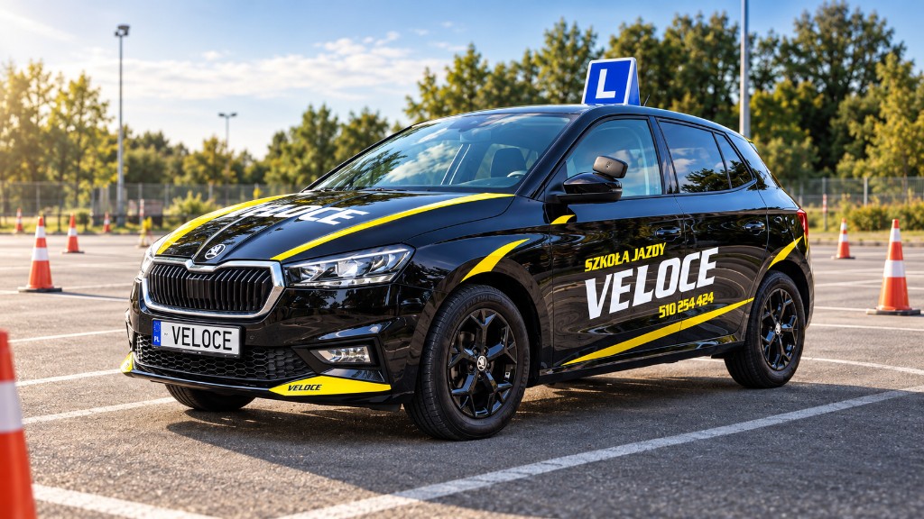 Samochód szkoleniowy VELOCE Skoda Fabia na placu manewrowym
