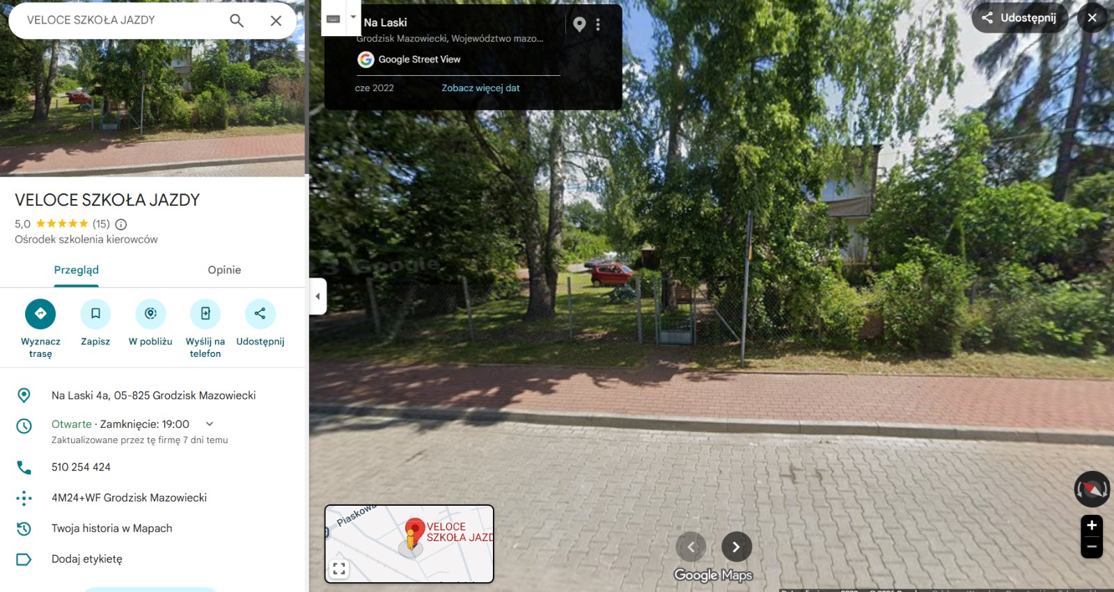 Widok Google: lokalizacja VELOCE